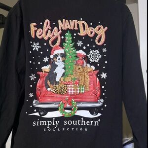 Simply Southern Feliz Navi-Dog Navidog Long Sleeve Shirt - Black, Youth L